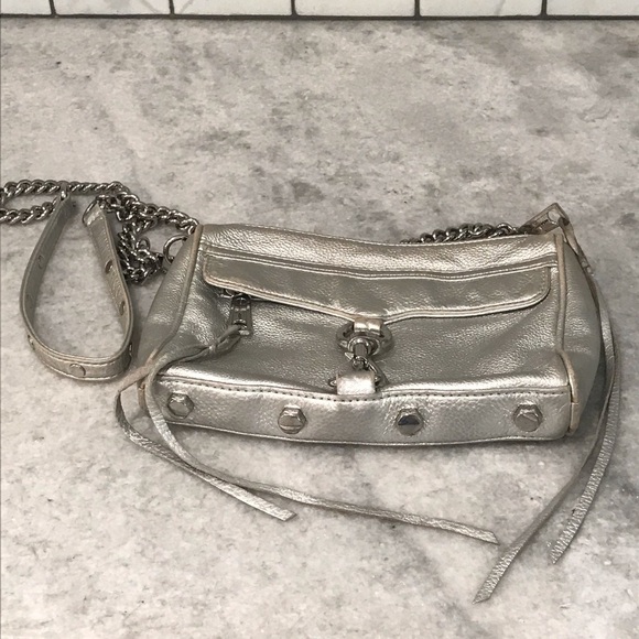 Rebecca Minkoff Mini Mac Crossbody Bag Womens Silver Shoulder Bag Leather Boho - Picture 3 of 11